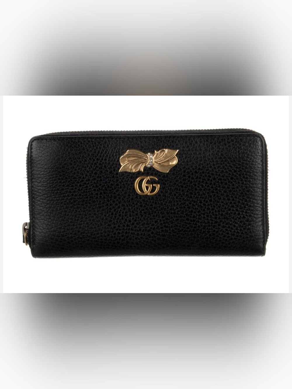 Gucci Marmont Bow Black Leather Zipper Around Wallet - Picture 2 of 9
